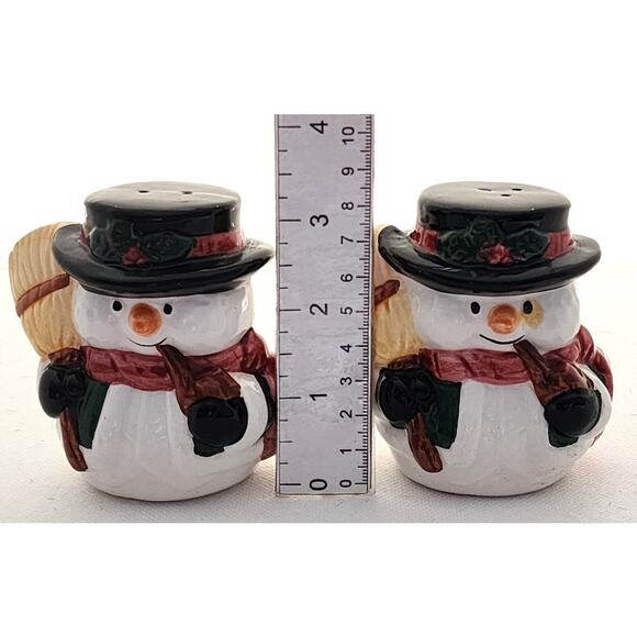 SALT & PEPPER SHAKERS-Snowman with Broom-Matching-Stoppers Included-Novelty - Picture 9 of 10